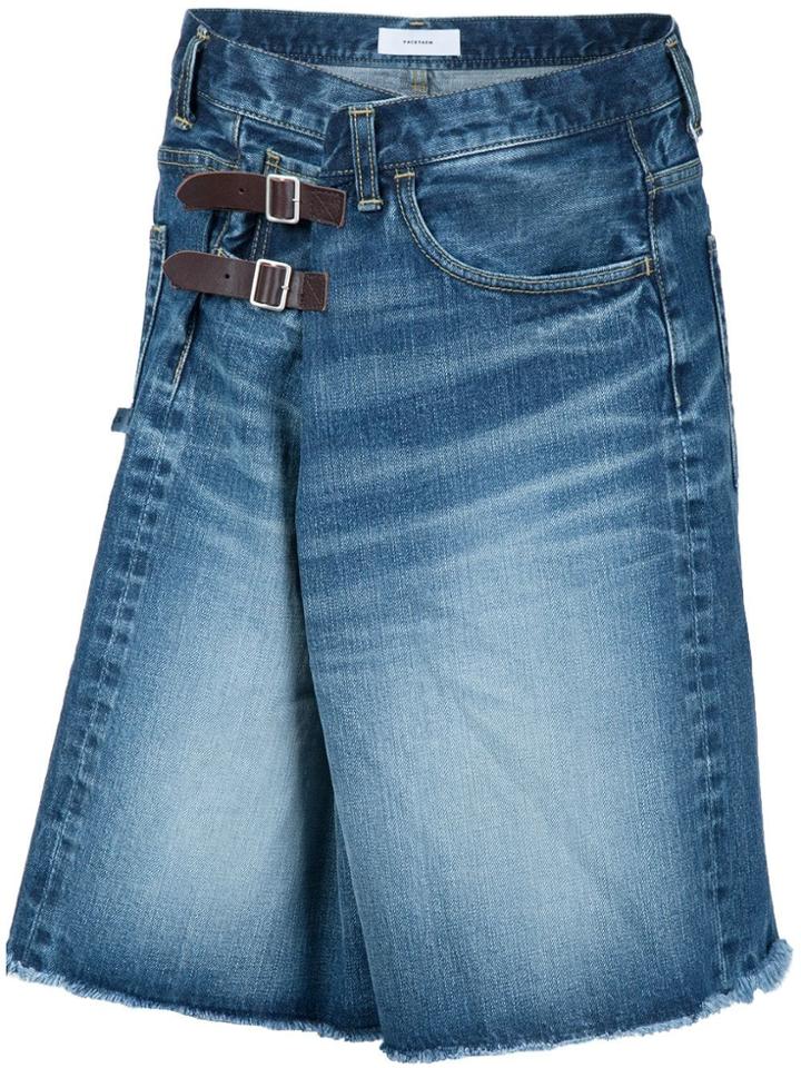 Facetasm Buckled Denim Shorts - Blue
