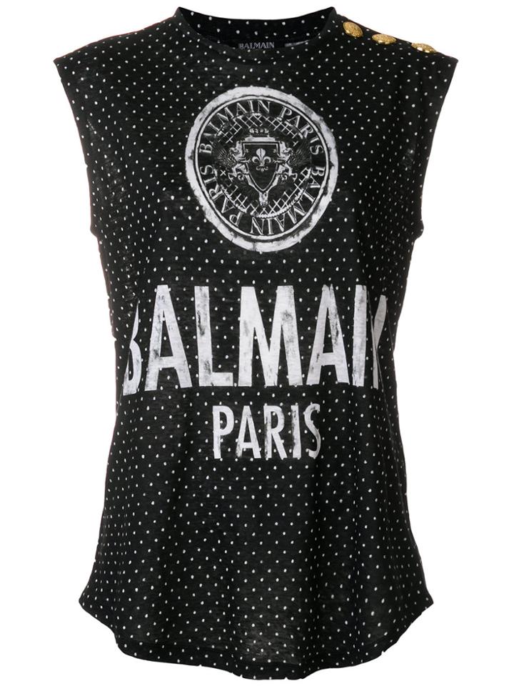Balmain Logo Print Tank Top - Black