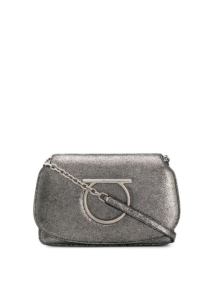 Salvatore Ferragamo Gancini Metalllic Crossbody Bag - Silver