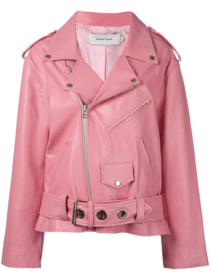 Marques'almeida - Oversize Biker Jacket - Women - Calf Leather/viscose - S, Pink/purple, Calf Leather/viscose