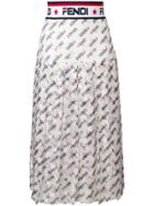 Fendi Logo Print Pleated Skirt - White