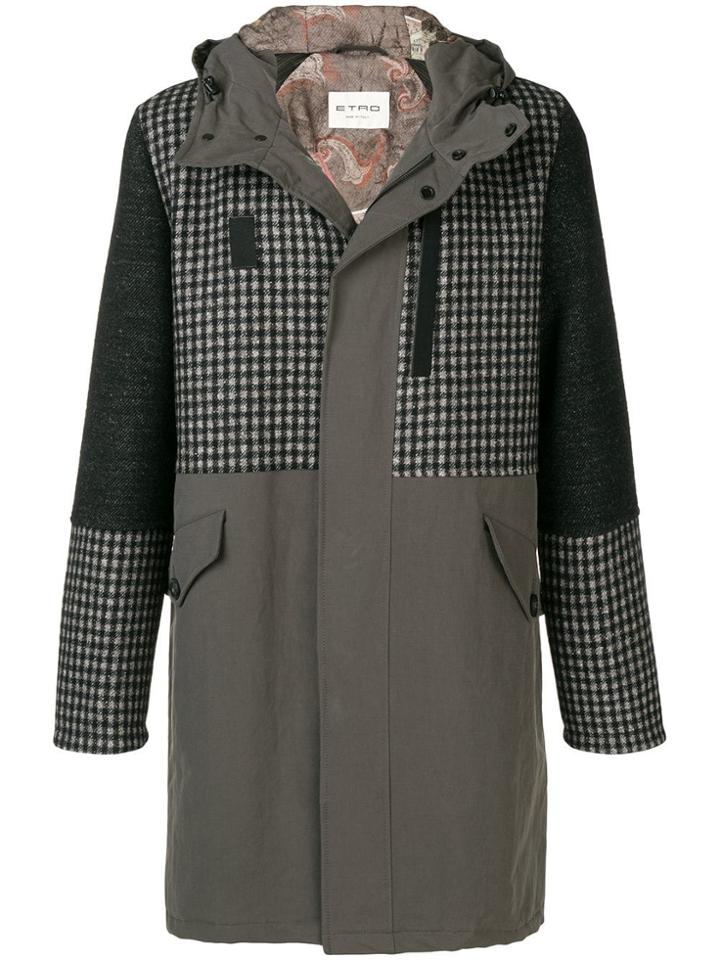 Etro Houndstooth Parka Coat - Grey