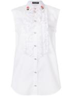 Dolce & Gabbana Rose Button Ruffle Bib Shirt - White