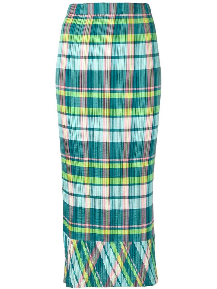Issey Miyake Vintage Plissé Madras Check Skirt - Green