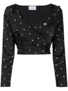 Chiara Ferragni Heart Print Wrap Top - Black