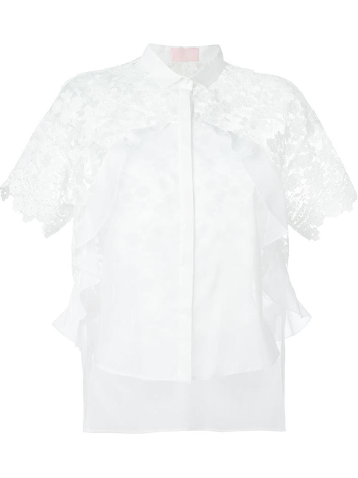 Giamba Lace Panel Ruffled Shirt