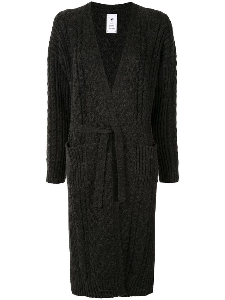 Maison Mihara Yasuhiro Cable-knit Long Cardi-coat - Grey