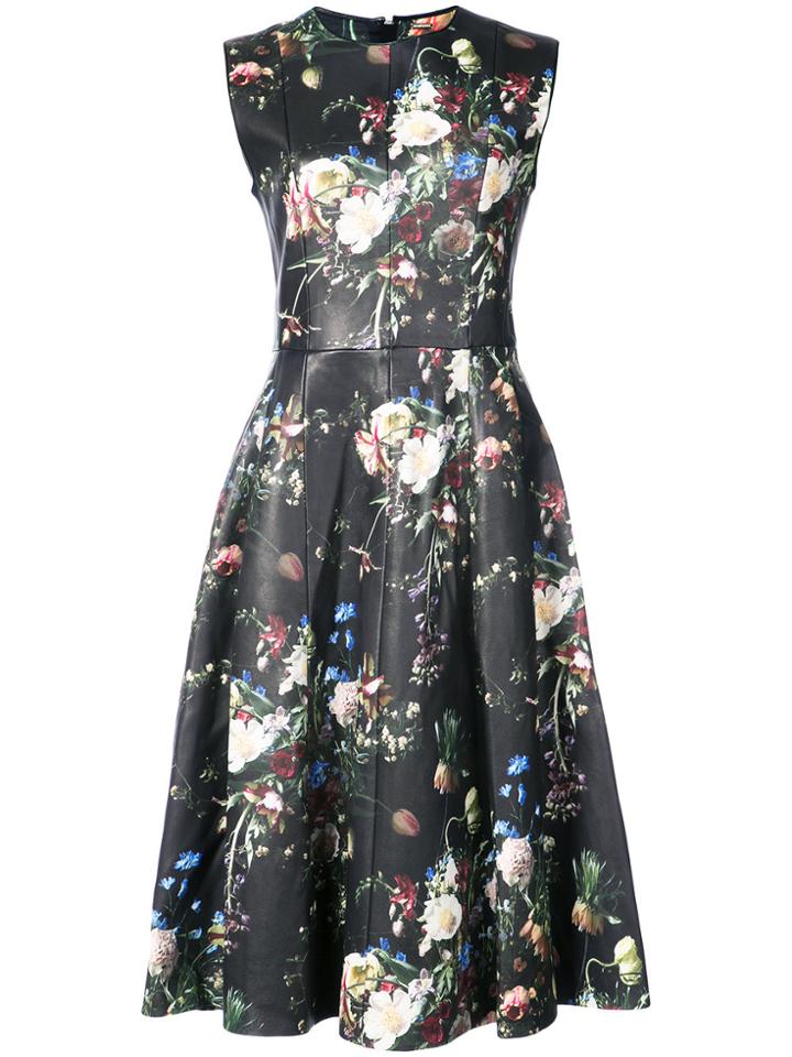 Adam Lippes Floral Print Skater Dress - Black