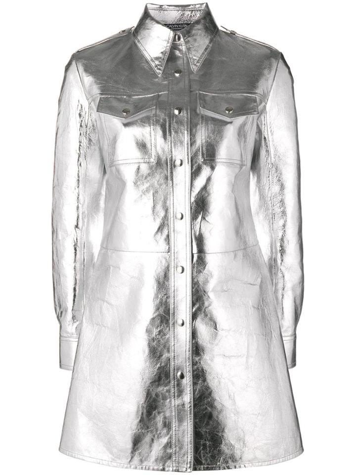 Calvin Klein 205w39nyc Laminated Shirt Dress - Metallic
