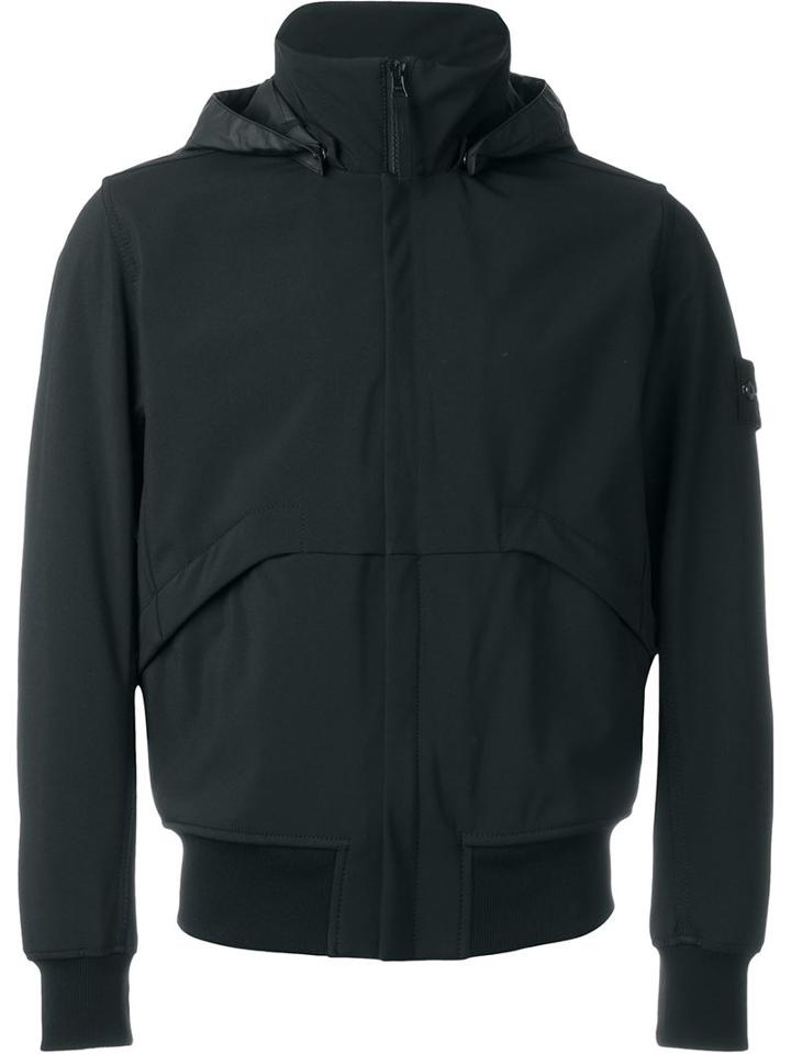 Stone Island Hooded Windbreaker, Men's, Size: Medium, Black, Polyester/spandex/elastane/polyurethane Resin