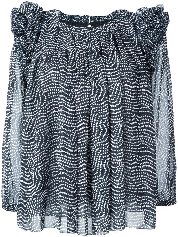 Steffen Schraut Dots Print Ruffled Blouse, Women's, Size: 36, Black, Polyester