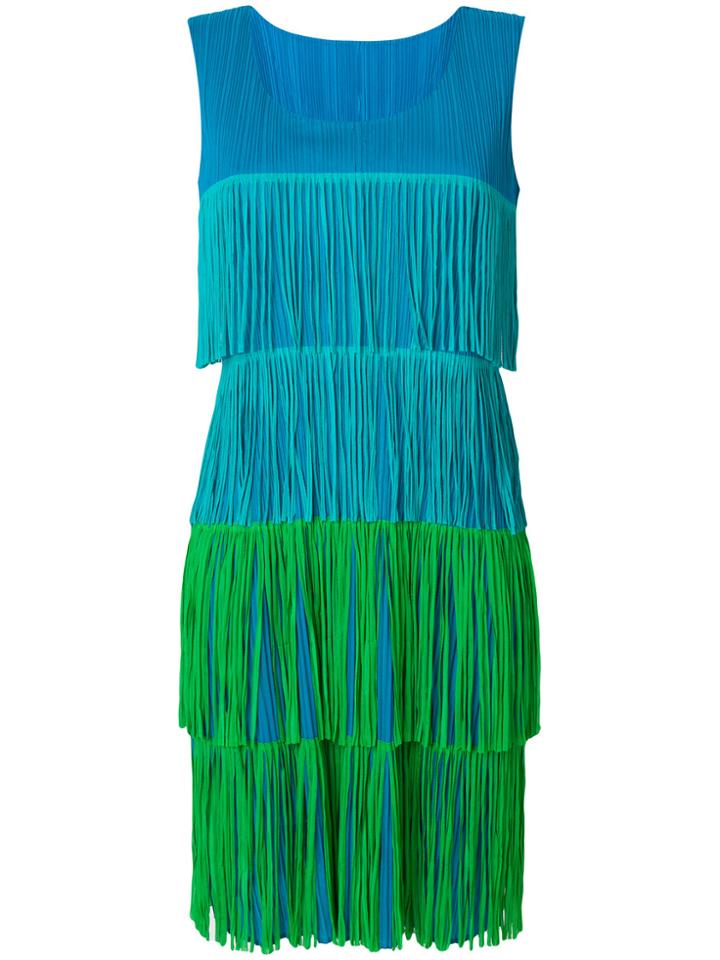 Pleats Please By Issey Miyake Vintage Pleated Fringe Dress - Blue