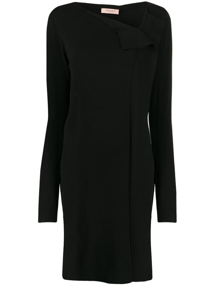 Twin-set Asymmetric Neck Sweater Dress - Black