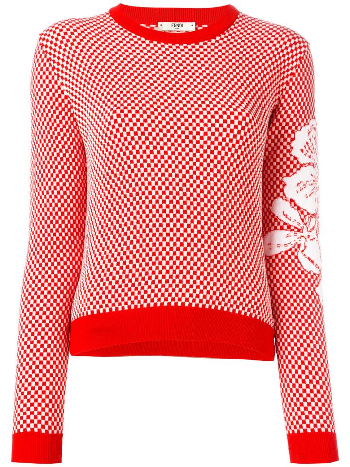 Fendi - Floral Sleeve Sweater - Women - Cotton/wool - 40, Red, Cotton/wool