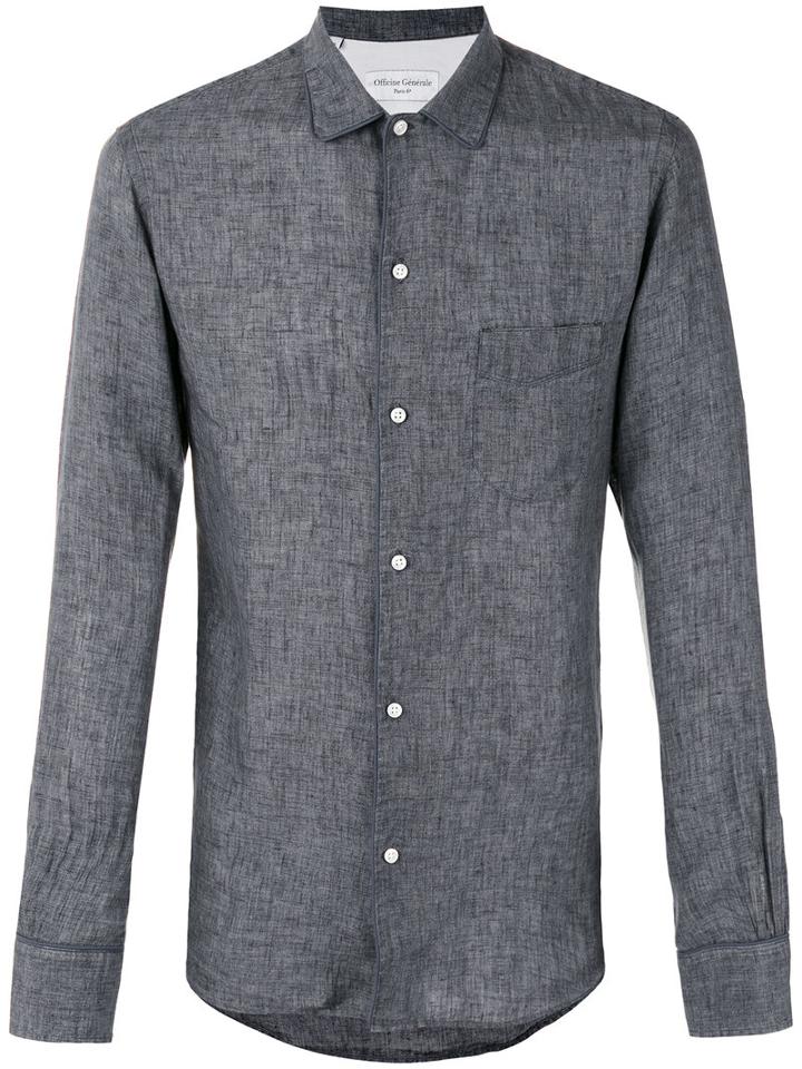 Officine Generale Plain Shirt, Men's, Size: Medium, Grey, Linen/flax