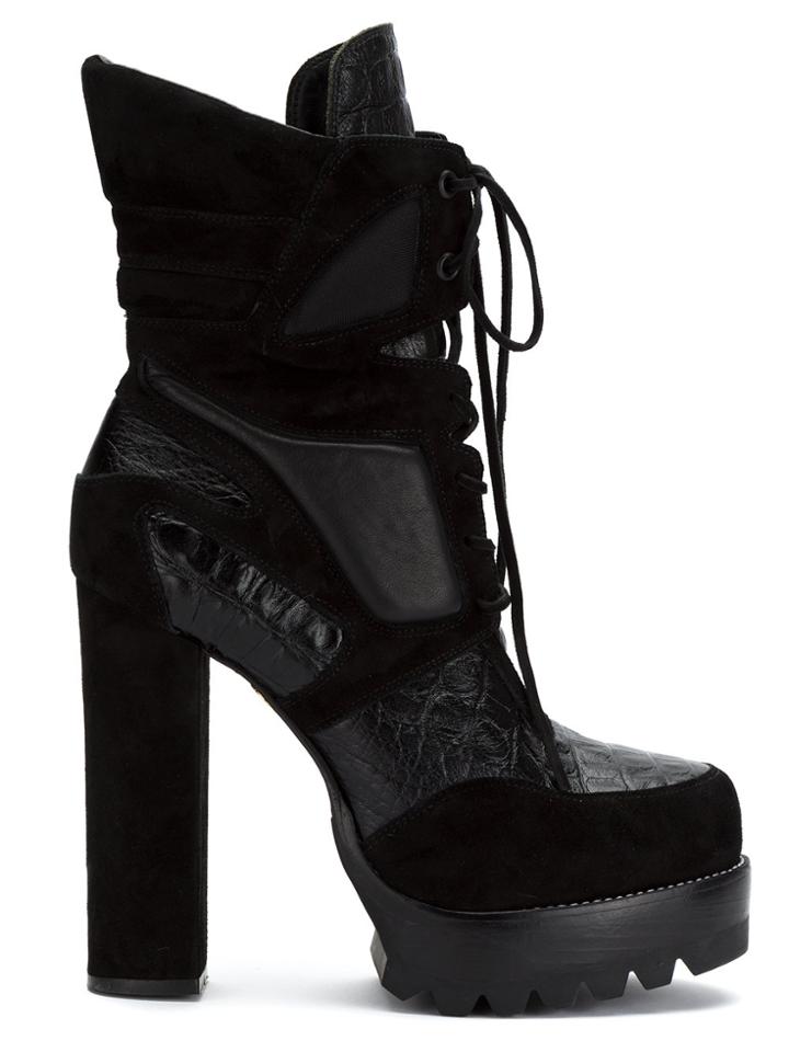 Andrea Bogosian Croco Effect Platform Boots - Black