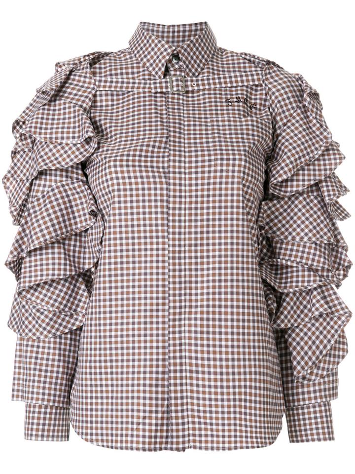 Facetasm Ruffled Checked Shirt - Brown