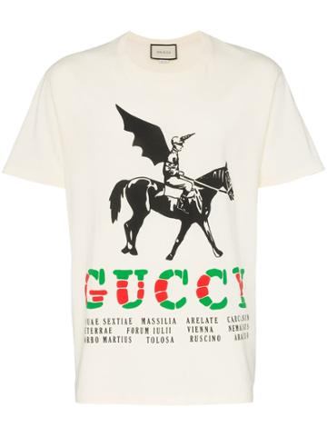 Gucci Winged Jockey Guccy Logo T-shirt - Neutrals