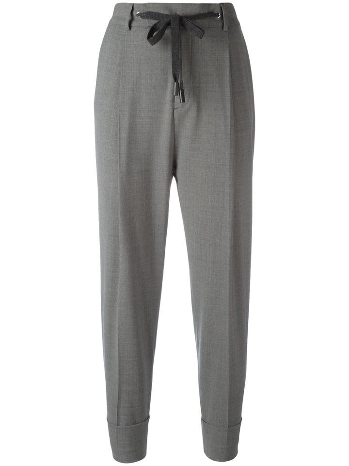 Eleventy Drop-crotch Cropped Trousers, Women's, Size: 44, Grey, Wool/spandex/elastane