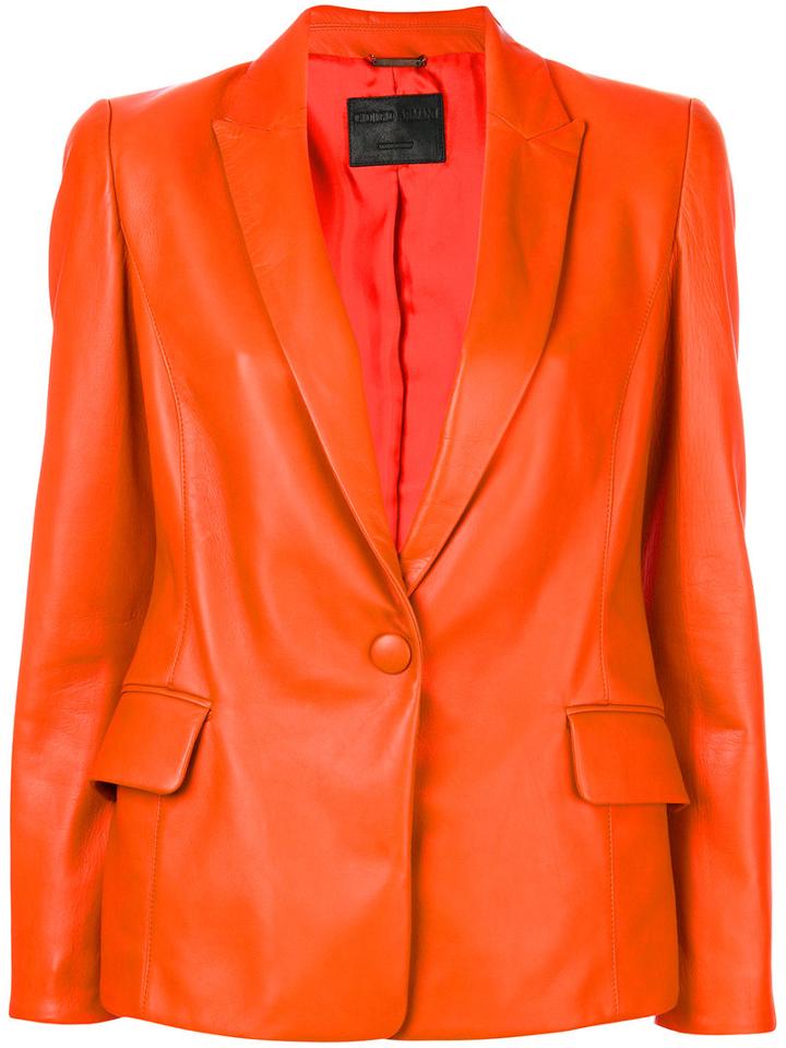 Giorgio Armani - One-button Blazer - Women - Silk/lamb Skin - 44, Yellow/orange, Silk/lamb Skin