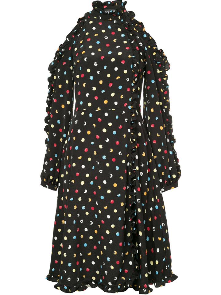 Anna October Off-the-shoulder Dotted Dress - Black