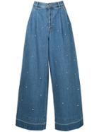 Muveil Embellished Wide-leg Jeans - Blue