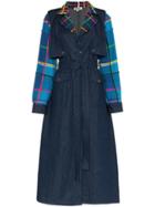 All Things Mochi Lucy Denim Patchwork Trench Coat - Blue