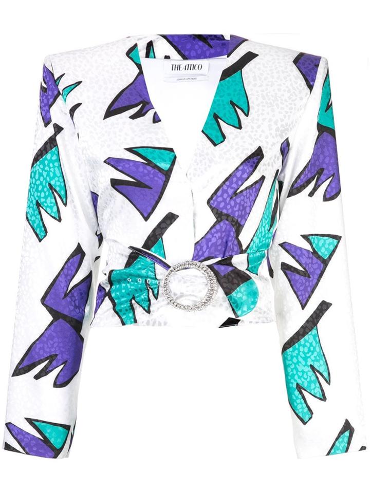 Attico Cropped Printed Blouse - White