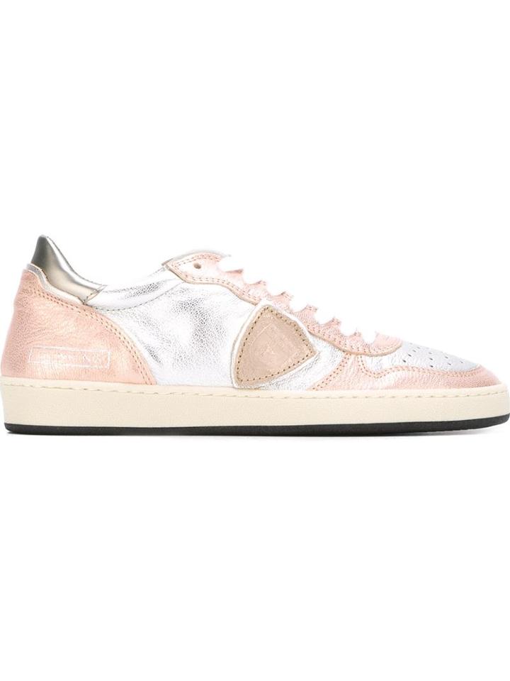 Philippe Model Logo Patch Metallic Sneakers, Women's, Size: 40, Pink/purple, Leather/rubber