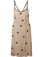 Jupe By Jackie Frayed Trim Embroidered Dress, Women's, Size: 3, Nude/neutrals, Silk