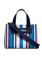 Miu Miu Blue Small Striped Canvas Tote Bag