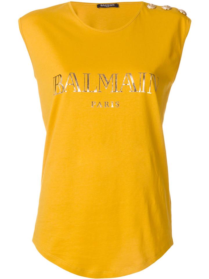Balmain - Logo Printed Tank Top - Women - Cotton - 38, Yellow/orange, Cotton