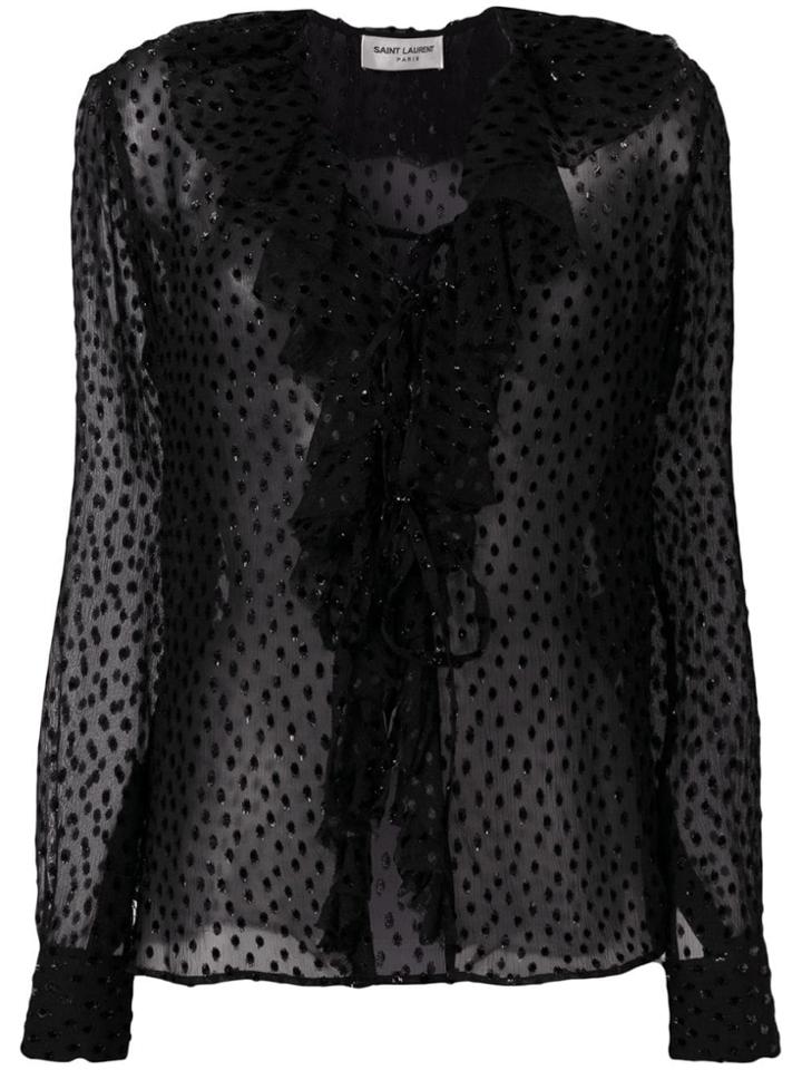 Saint Laurent Dotted Sheer Blouse - Black