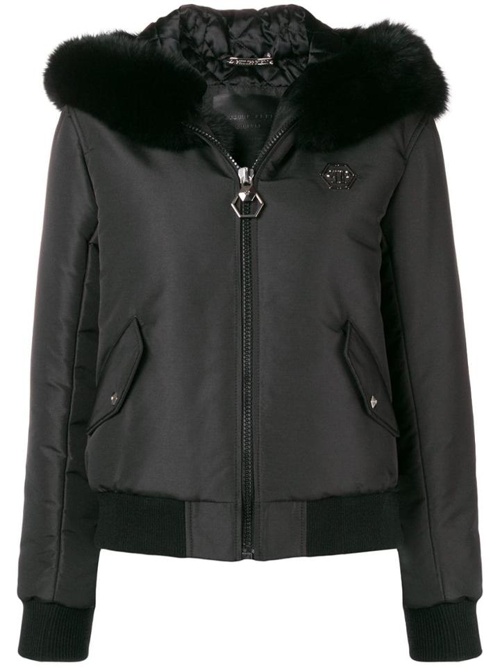 Philipp Plein Fox Fur Trim Bomber Jacket - Black