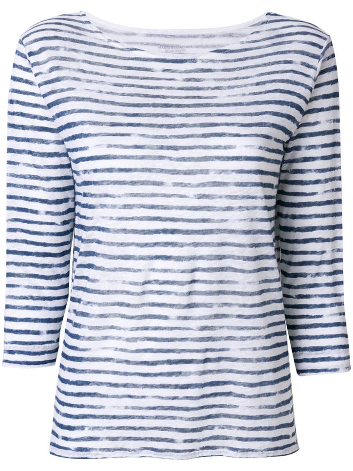 Majestic Filatures Striped Cropped Sleeve Top - Blue