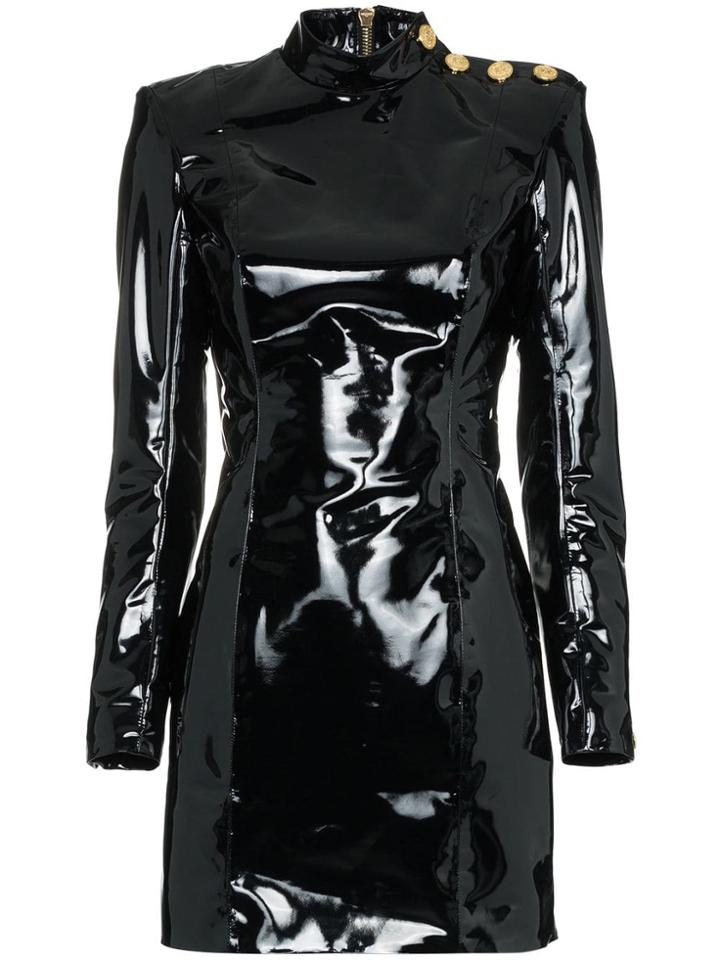Balmain Patent-effect Mini Dress - Black