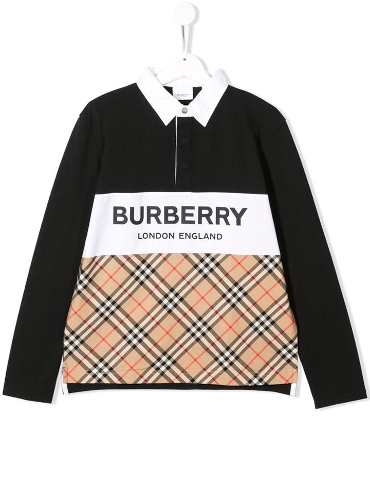 Burberry Kids Signature Check Polo Shirt - Neutrals