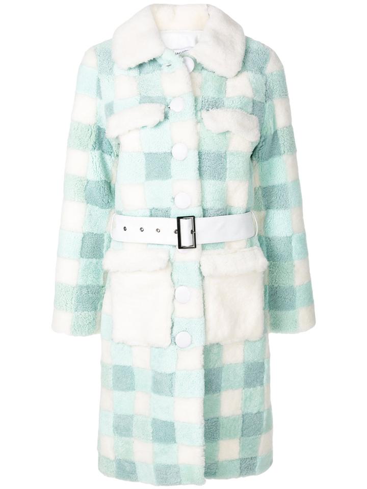 Saks Potts Checked Belt Coat - Green