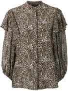 Saloni Leopard Print Ruffled Shirt - Brown