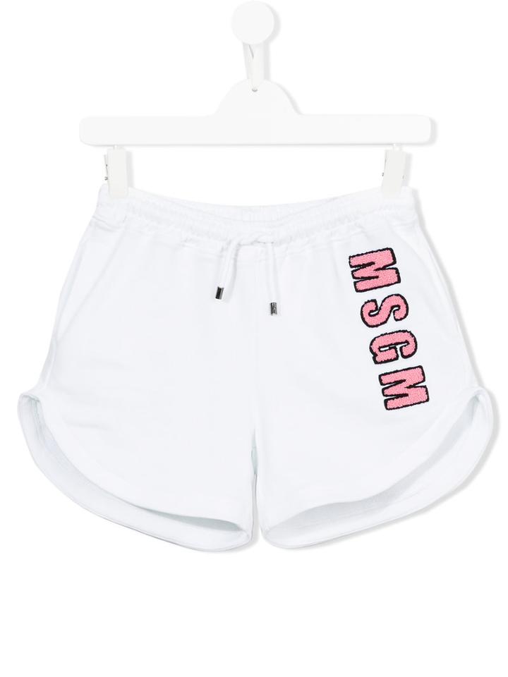 Msgm Kids Logo Appliqué Shorts, Girl's, Size: 14 Yrs, White