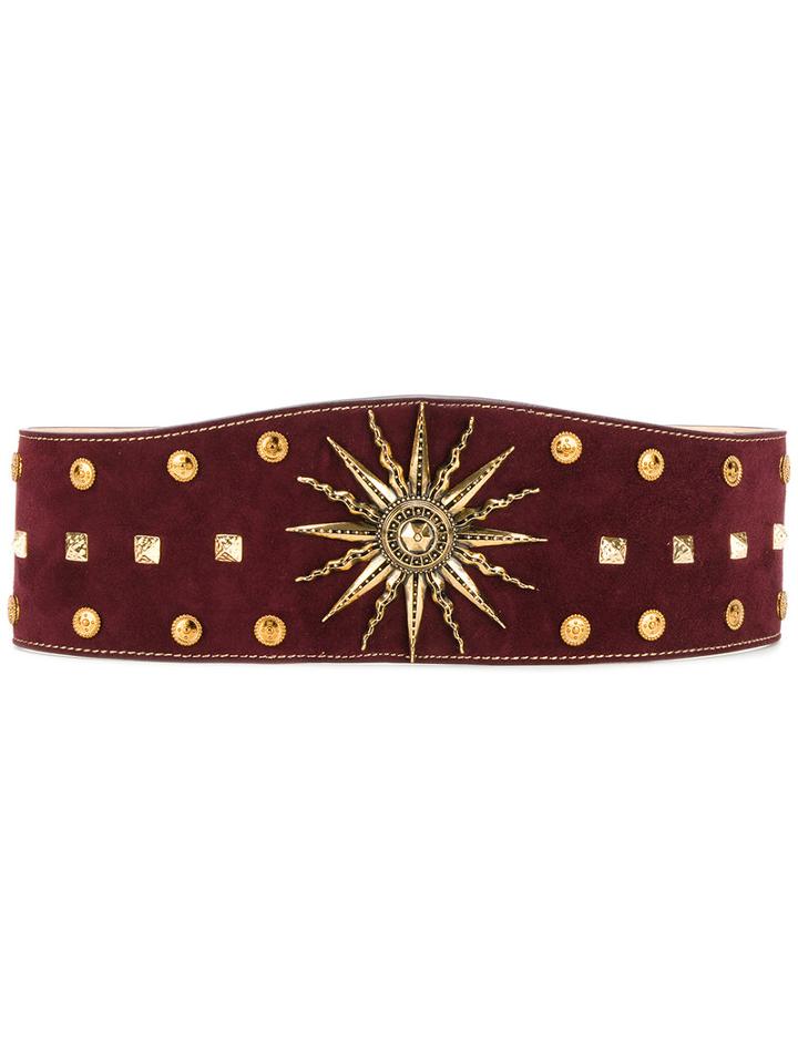 Fausto Puglisi - Sundial Studded Belt - Women - Calf Suede/metal - L, Red, Calf Suede/metal