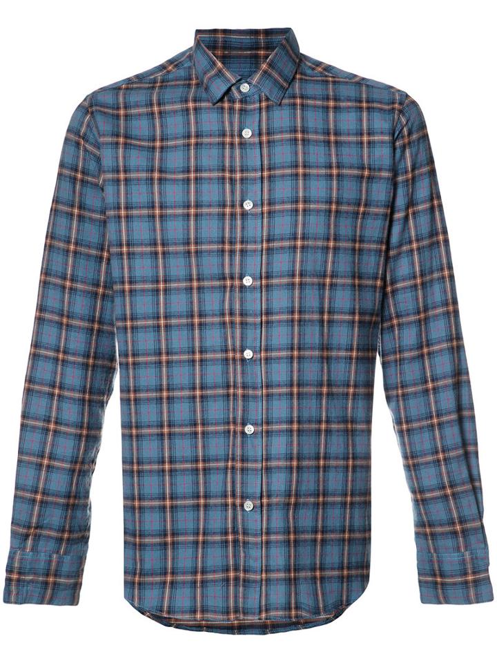 Saint Laurent Checked Shirt, Men's, Size: 40, Blue, Cotton