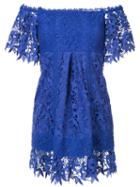 Nicole Miller - Embroidered Off Shoulder Dress - Women - Cotton/nylon/polyester - L, Blue, Cotton/nylon/polyester