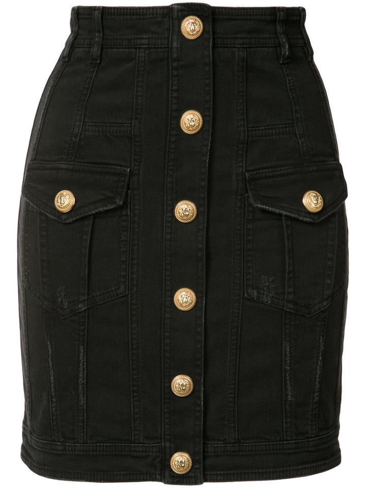 Balmain - Denim Skirt - Women - Cotton/spandex/elastane - 36, Black, Cotton/spandex/elastane