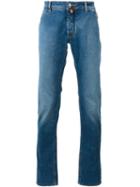 Jacob Cohen Contrast Brand Patch Jeans, Men's, Size: 33, Blue, Cotton/polyester/spandex/elastane