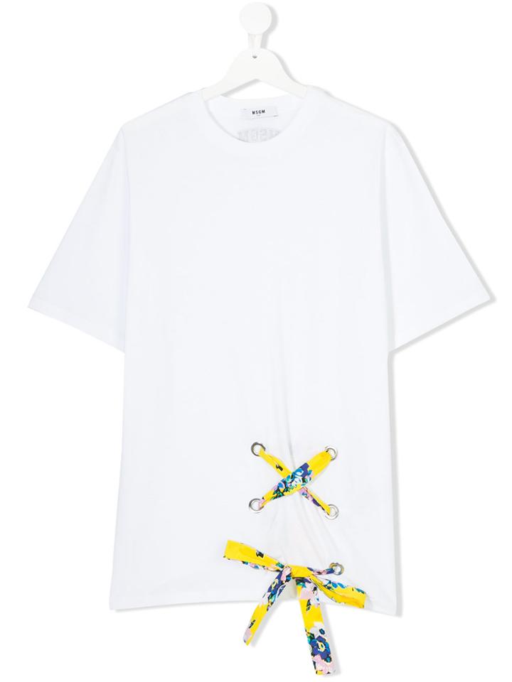 Msgm Kids Lace-up T-shirt - White