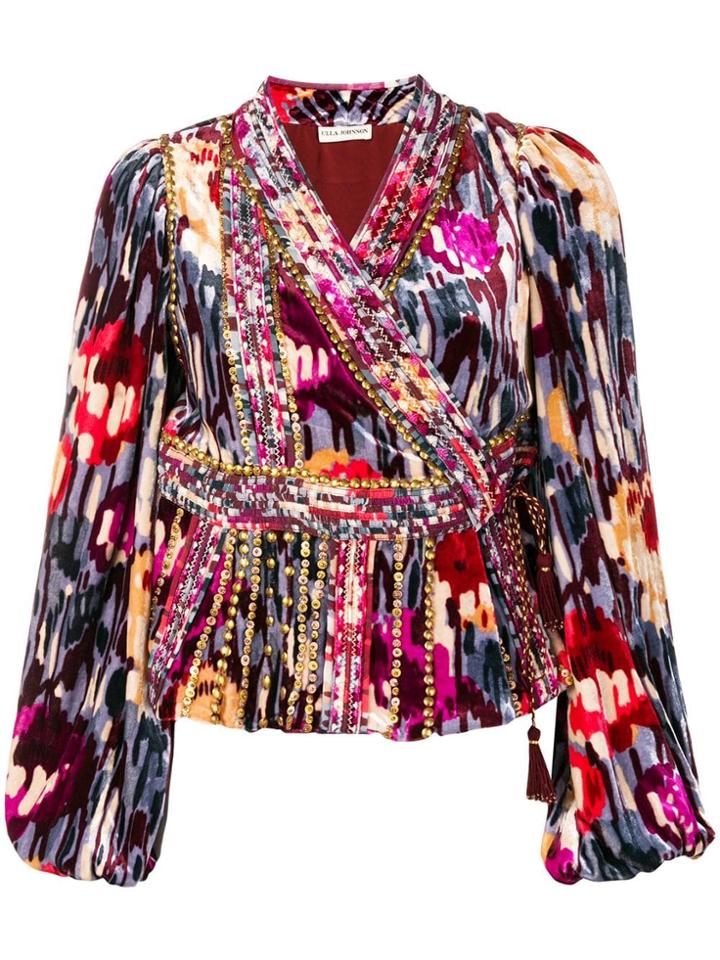 Ulla Johnson Studded Print Wrap Blouse - Pink