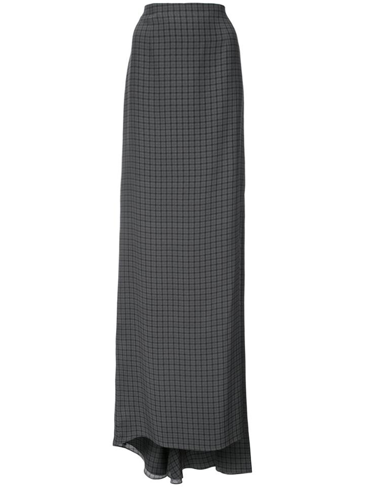 Vera Wang Side Slit Checked Maxi Skirt - Grey