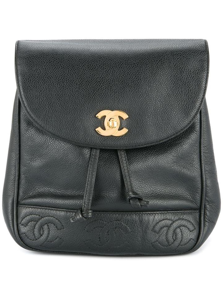 Chanel Pre-owned 1994-1996 Cc Logo Backpack - Black