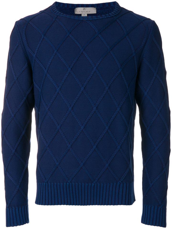 Canali Diamond Knit Jumper - Blue